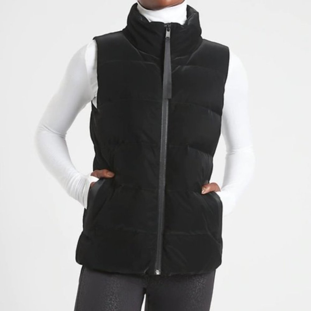 Athleta Venice Odyssey Down Puffer Zip Vest Velvet Lux Black Small Tall